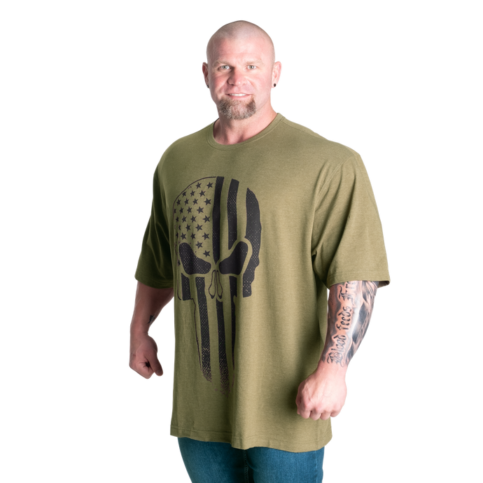 Gasp Skull Division Iron Tee, Army Green Melange