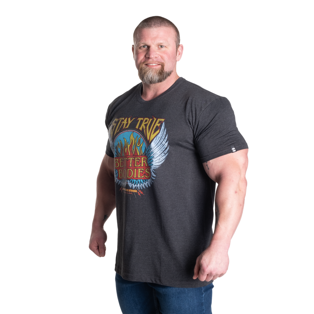 Better Bodies Stay True Wings Tee, Dark Grey Melange