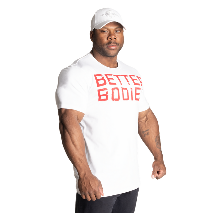 Better Bodies Basic Tapered Tee, White/red