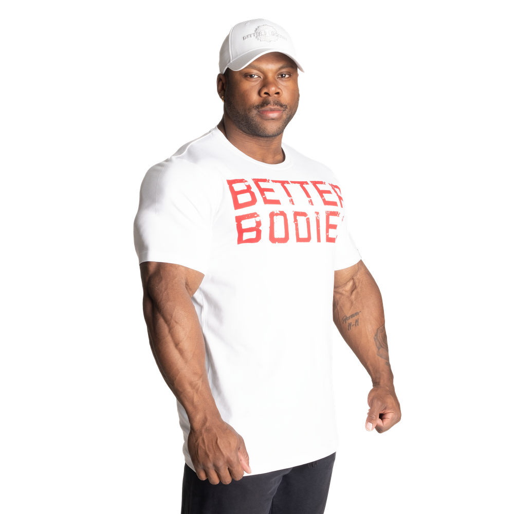 Better Bodies Basic Tapered Tee, White/red